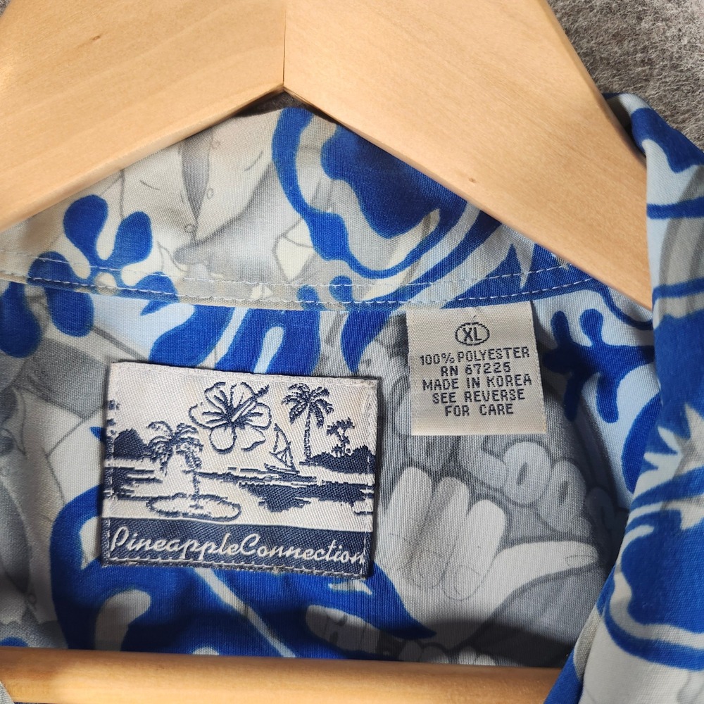 VTG Pineapple Connection Men XL Hawaiian‎ Shirt Aloha Blue Floral Hang Loose 90s - Picture 2 of 10